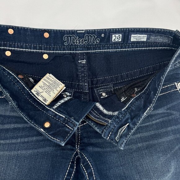 Miss Me Signature Rise Boot Jean 'Cut-Off' Denim Shorts Bling Pockets Size 29 - Picture 5 of 11
